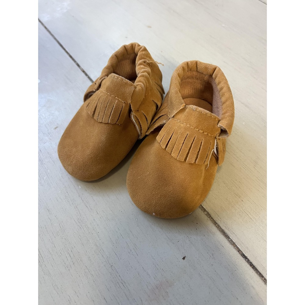 Sweet N Swag Baby Moccasins Tan Brown Suede Fringe Soft Sole Shoes Size 1C